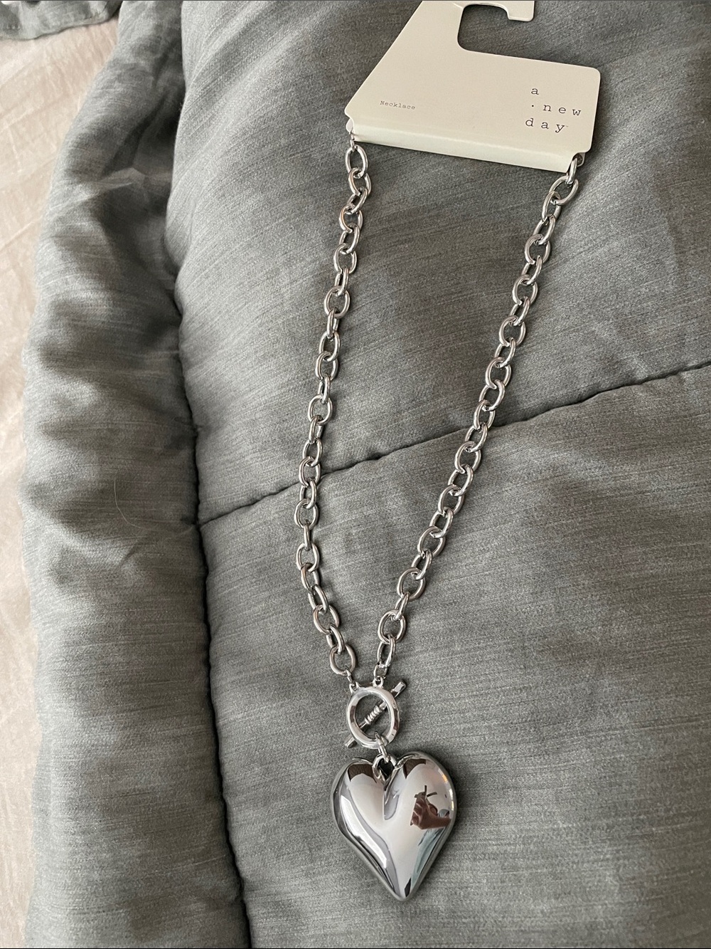 a new day Shiny Silver Heart Pendant Necklace